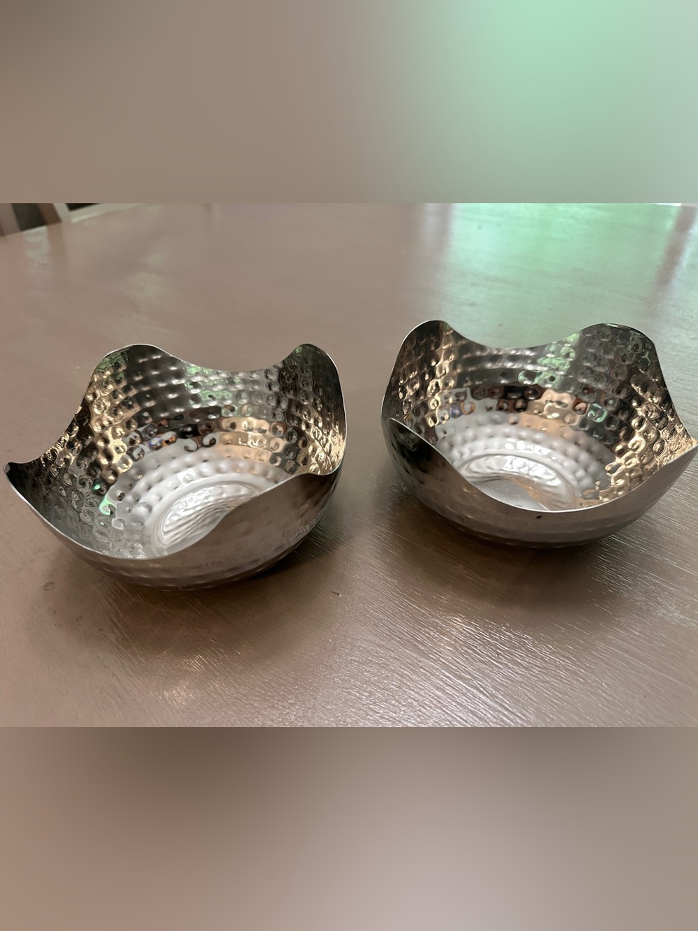 Set of 2 Hammered Stainless Steel Wavy Bowls Silver Condiment Dipping Sauce 6"⁠